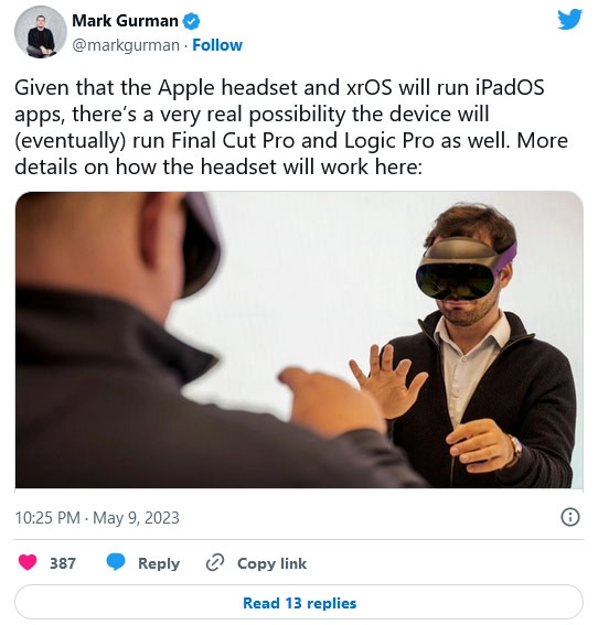 Gurman says Apple AR / VR headset can run Final Cut Pro and Logic Pro apps